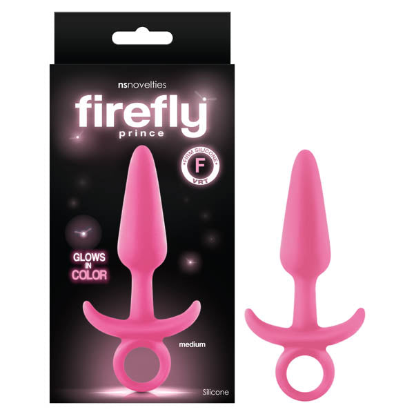 Firefly Prince - Glow-in-Dark Pink Medium Butt Plug with Ring Pull