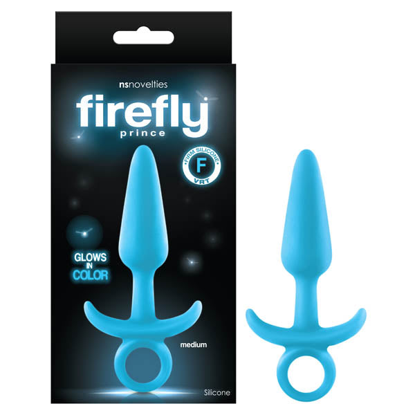 Firefly Prince - Glow-in-Dark Blue Medium Butt Plug with Ring Pull