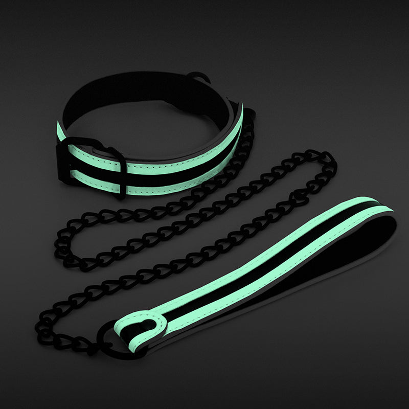 GLO Bondage Collar and Leash - Glow In Dark