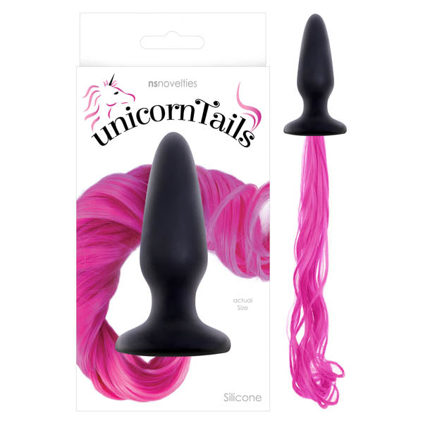 Unicorn Tails - Black 9.9 cm (3.9'') Butt Plug with Pink Pony Tail