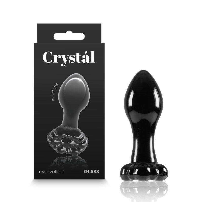 Crystal Flower - Black 9cm Glass Butt Plug