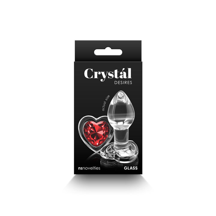 Crystal Desires - Small - Clear Glass Butt Plug with Red Heart