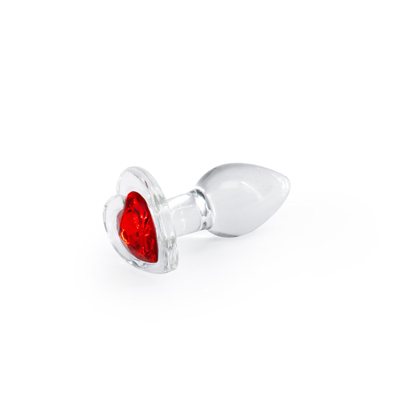 Crystal Desires - Small - Clear Glass Butt Plug with Red Heart