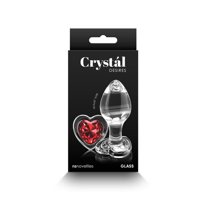 Crystal Desires - Medium - Clear Glass Butt Plug with Red Heart