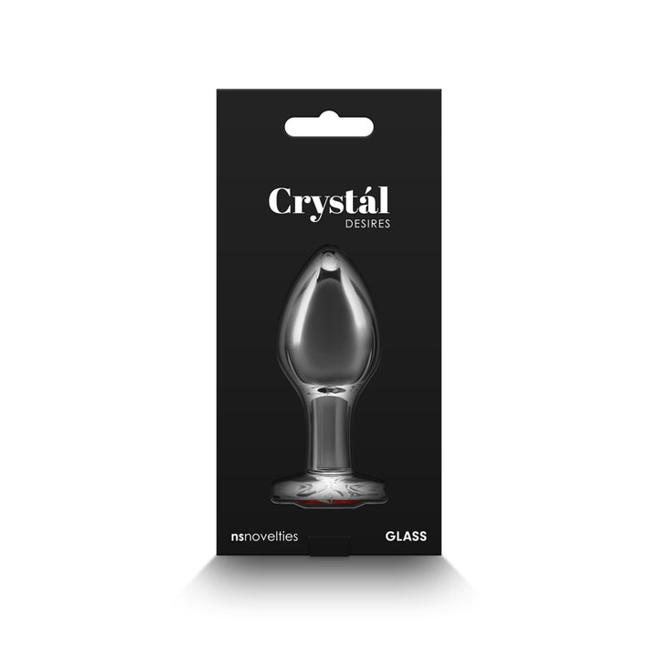 Crystal Desires - Medium - Clear Glass Butt Plug with Red Heart