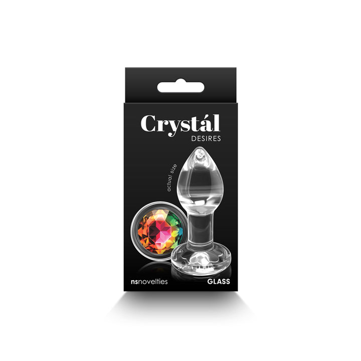Crystal Desires - Small - Clear Glass Butt Plug with Rainbow Gem
