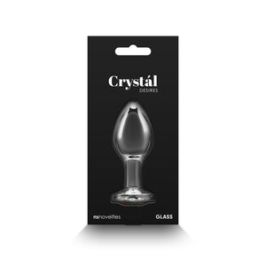 Crystal Desires - Medium - Clear Glass Butt Plug with Rainbow Gem