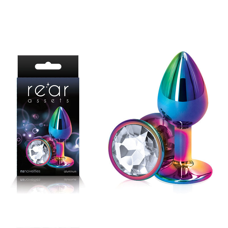 Rear Assets Multi Coloured Small - Metal Butt Plug with Clear Gem Base