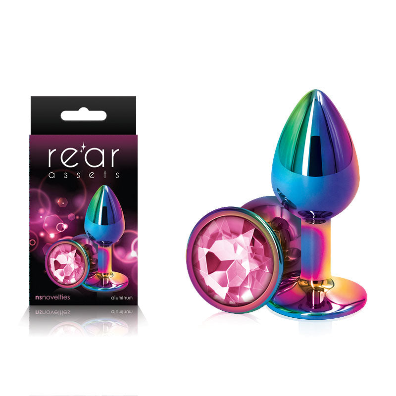 Rear Assets Multi Coloured Small -  Metal Butt Plug with Pink Gem Base