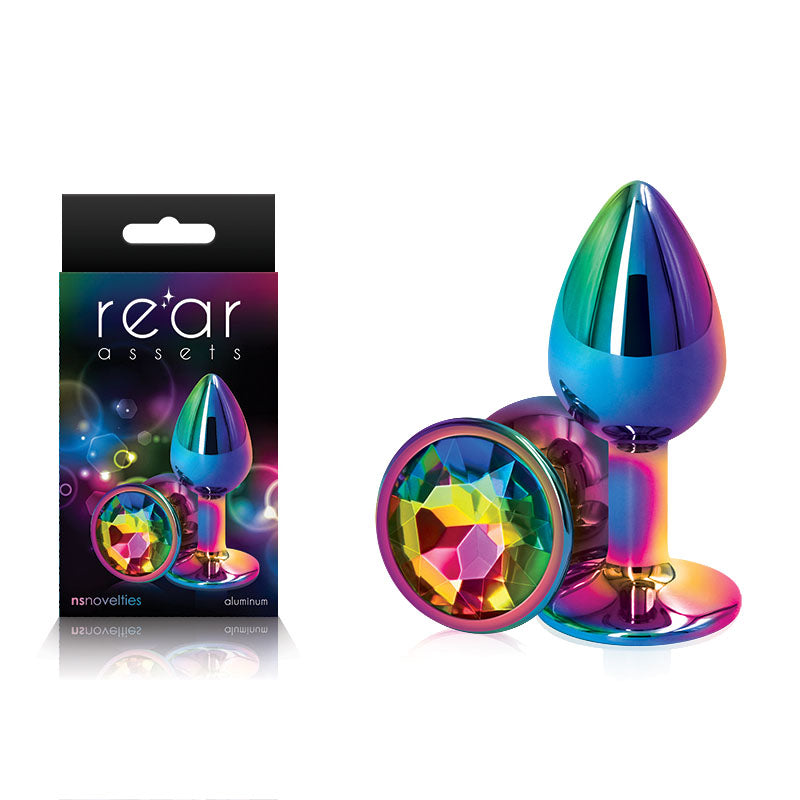 Rear Assets Multi Coloured Small -Metal Butt Plug with Rainbow Gem Base
