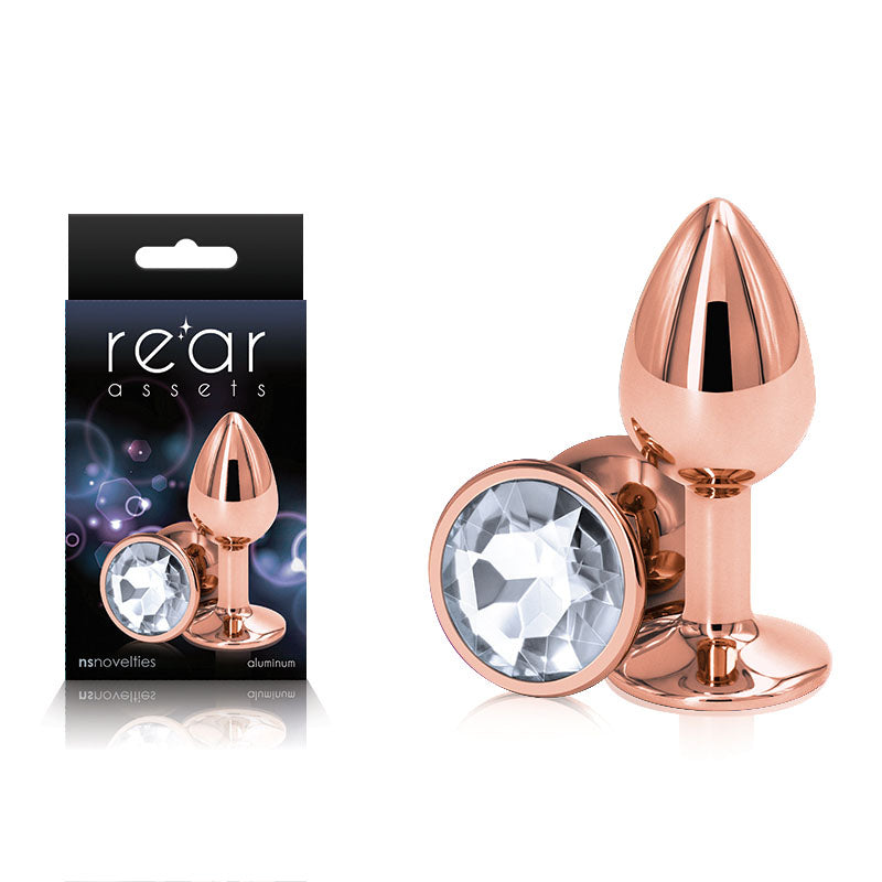 Rear Assets Rose Gold Small - Metal Butt Plug with Clear Gem Base