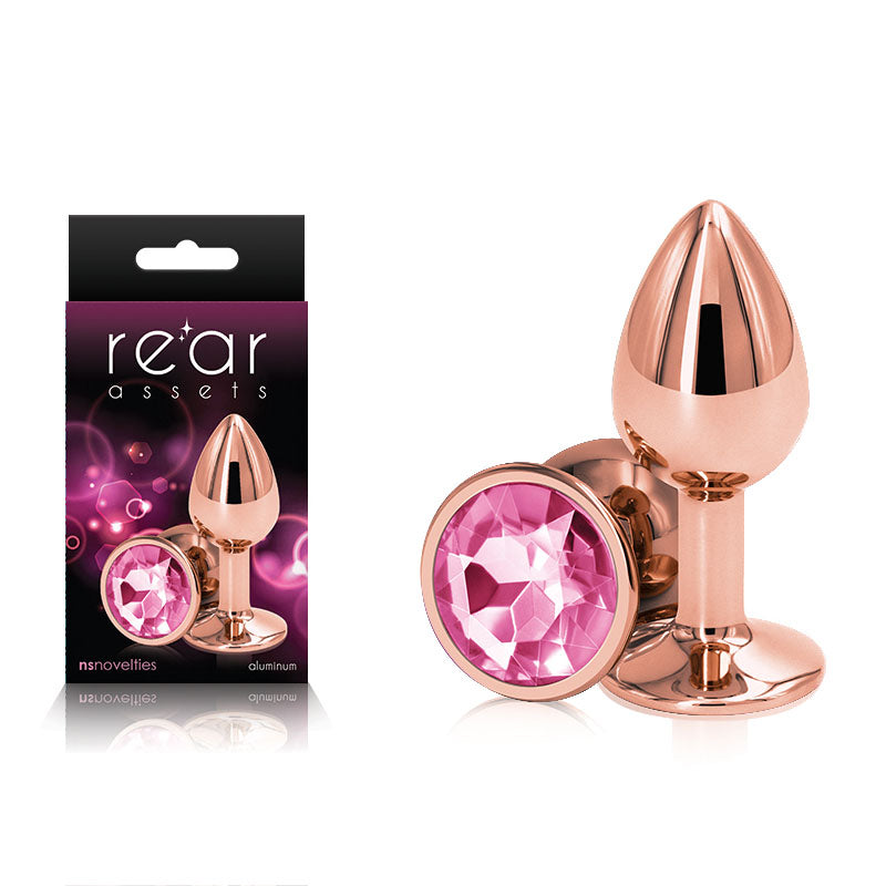 Rear Assets Rose Gold Small -Metal Butt Plug with Pink Gem Base