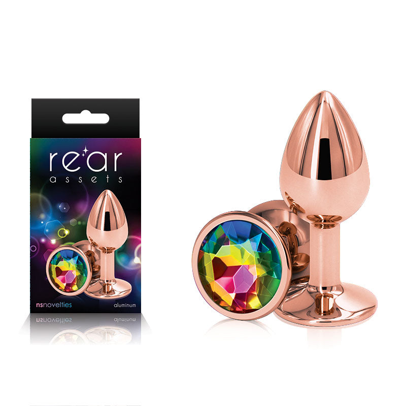 Rear Assets Rose Gold Small -Metal Butt Plug with Rainbow Gem Base