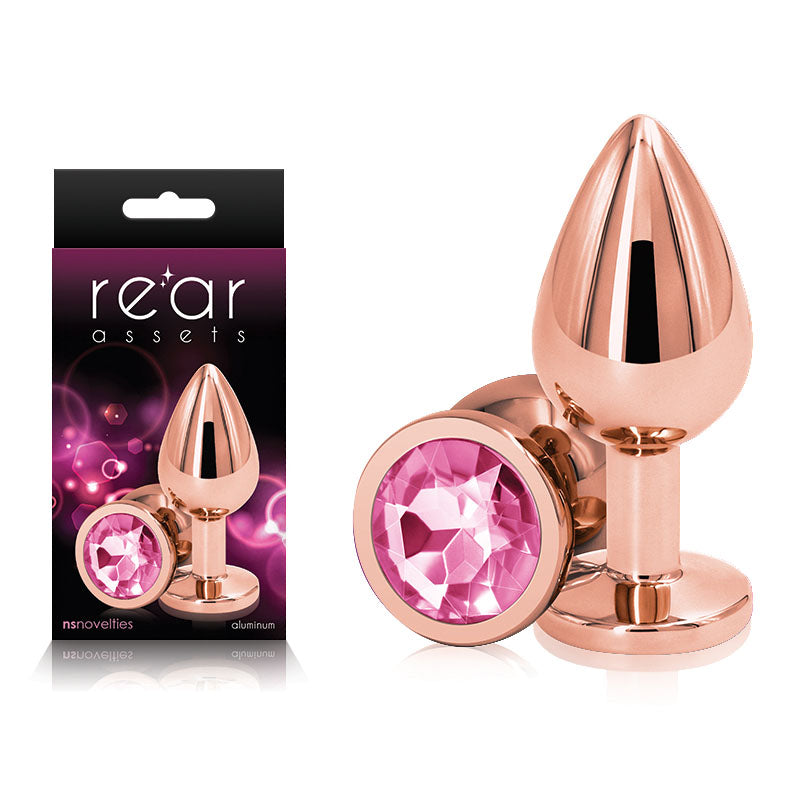 Rear Assets Rose Gold Medium -Metal Butt Plug with Pink Gem Base