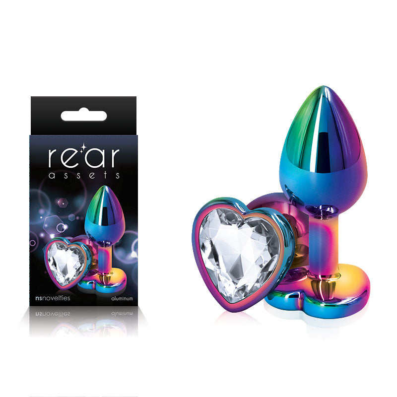 Rear Assets Multicolor Heart Small Butt Plug – Clear