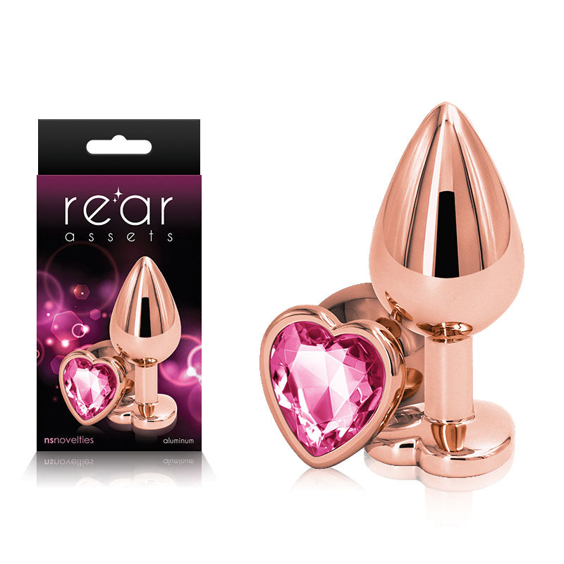 Rear Assets Rose Gold Heart Medium -Metal Butt Plug with Pink Heart Gem Base
