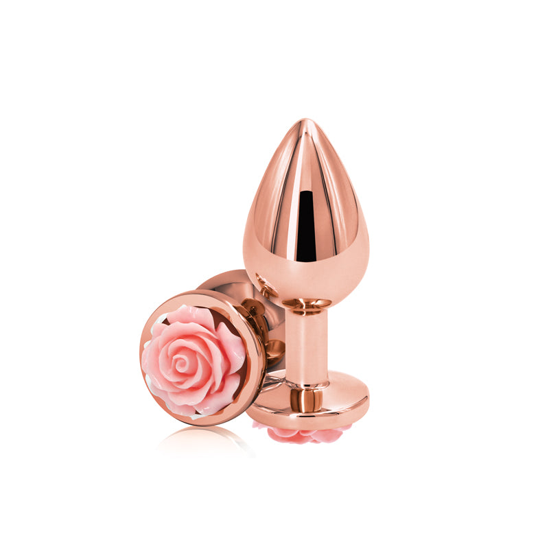 Rear Assets Rose - Medium - Rose Gold 8.9cm Butt Plug with Pink Rose Base