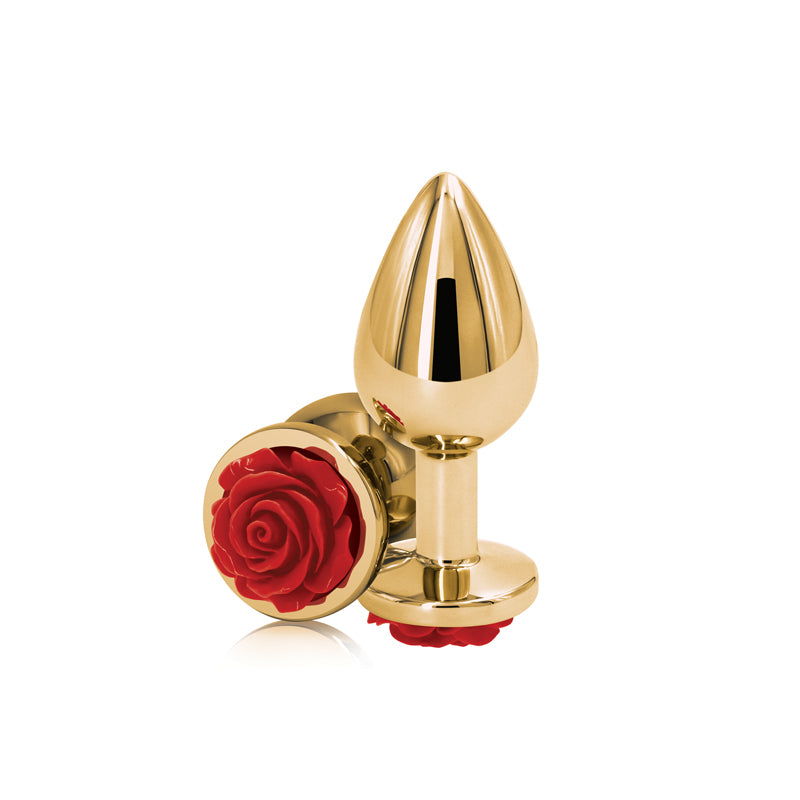 Rear Assets Rose - Medium - Gold 8.9cm Butt Plug with Red Rose Base