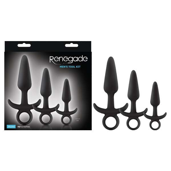Renegade Men's Tool Kit - Black Butt Plugs with Ring Pulls - Set of 3 Sizes