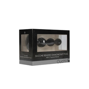 OUCH! Silicone Beaded Diamond Butt Plug - Black with Gem Base