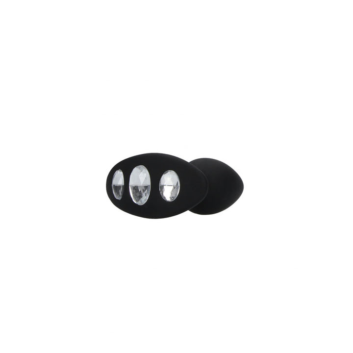 OUCH! Extra Large Diamond Butt Plug With Handle - Black with Gem Base