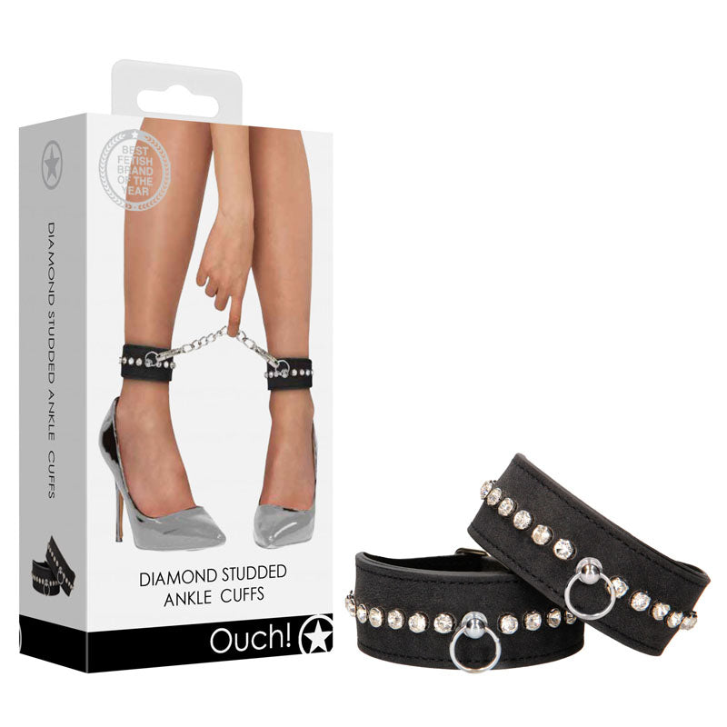 OUCH! Diamond Studded Ankle Cuffs - Black