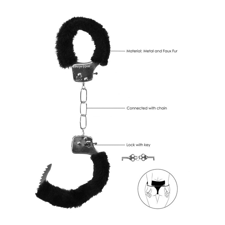 OUCH! Black & White Beginner's Furry Hand Cuffs - Black