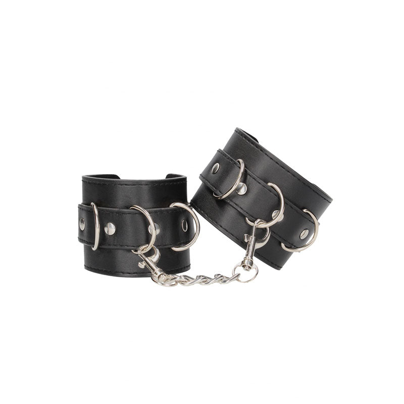 OUCH! Black & White Bonded Leather Hand or Ankle Cuffs - Black