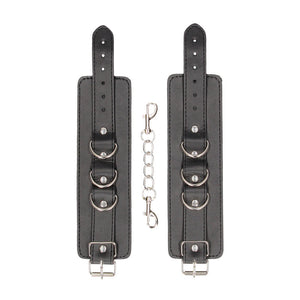 OUCH! Black & White Bonded Leather Hand or Ankle Cuffs - Black