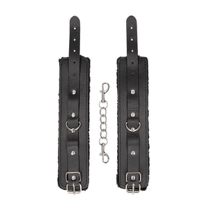 OUCH! Black & White Plush Bonded Leather Hand Cuffs - Black