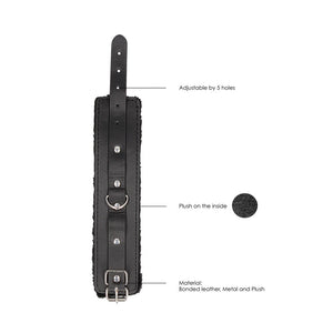 OUCH! Black & White Plush Bonded Leather Hand Cuffs - Black