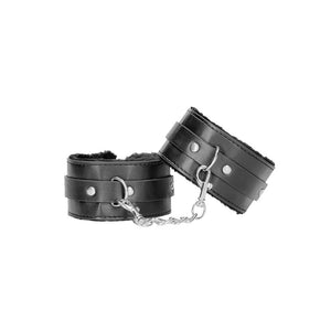 OUCH! Black & White Plush Bonded Leather Ankle Cuffs