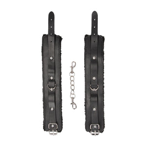 OUCH! Black & White Plush Bonded Leather Ankle Cuffs