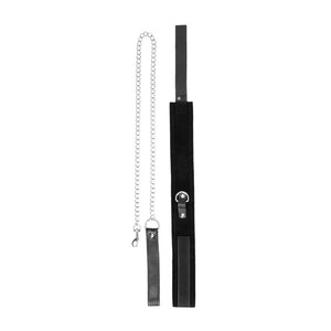 Ouch! Black & White Velcro Collar with Leash and Hand Cuffs - Black