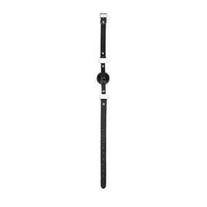 OUCH! Black & White Breathable Ball Gag with Bonded Leather Straps - Black