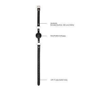 OUCH! Black & White Breathable Ball Gag with Bonded Leather Straps - Black