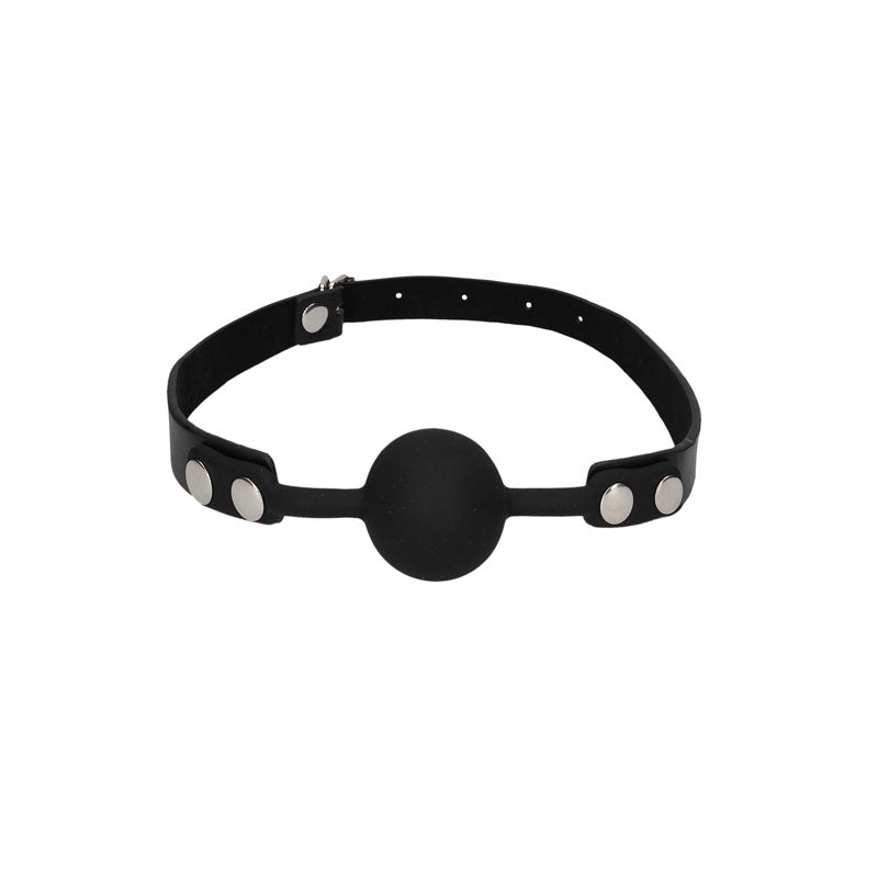 OUCH! Black & White Ball Gag with Adjustable Bonded Leather Straps - Black