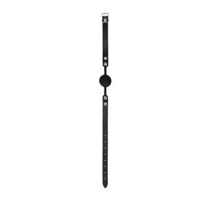 OUCH! Black & White Ball Gag with Adjustable Bonded Leather Straps - Black