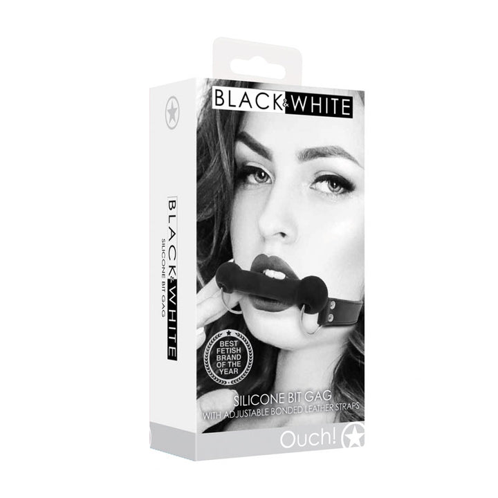 OUCH! Black & White Silicone Bit Gag with Adjustable Straps - Black