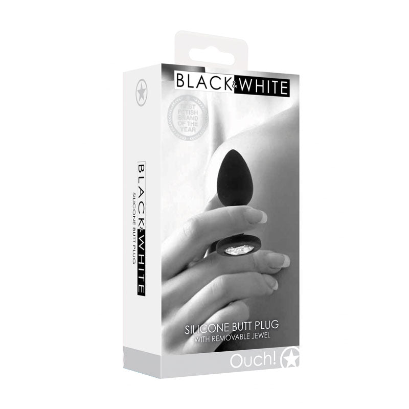 OUCH! Black & White 7.3cm Butt Plug with Removable Jewel - Black