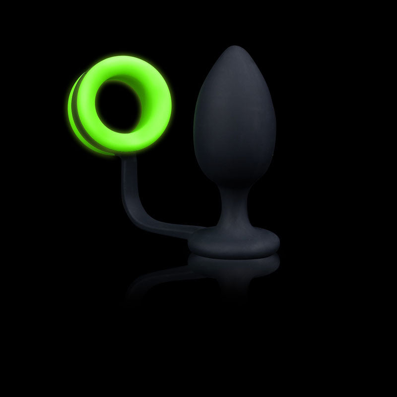 Ouch! Glow In The Dark Butt Plug with Cock Ring - Black