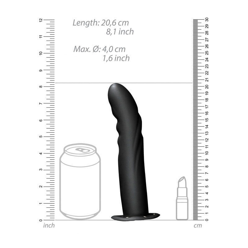 Ouch! Textured 8 Inch Curved Hollow Strap-On - Black