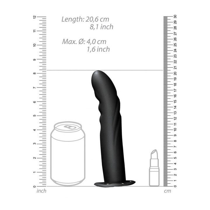 Ouch! Textured 8 Inch Curved Hollow Strap-On - Black