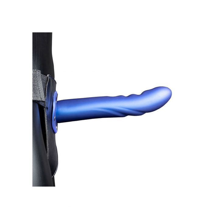 Ouch! Textured Curved 8 Inch Hollow Strap-On -Metallic Blue