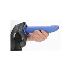 Ouch! Textured Curved 8 Inch Hollow Strap-On -Metallic Blue