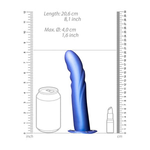 Ouch! Textured Curved 8 Inch Hollow Strap-On -Metallic Blue