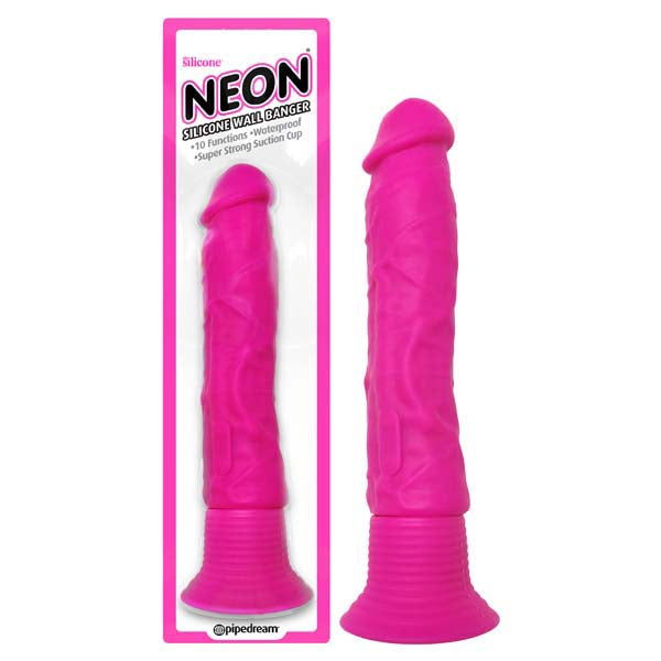 Neon Silicone Wall Banger - Pink 6 Inch Vibrating Dong with Suction Cup Base