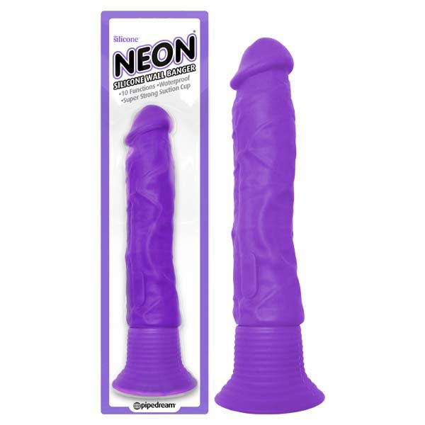 Neon Silicone Wall Banger - Purple 6 Inch Vibrating Dong with Suction Cup Base
