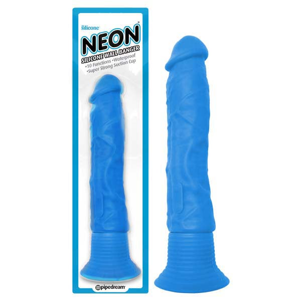 Neon Silicone Wall Banger - Blue 6 Inch Vibrating Dong with Sucti