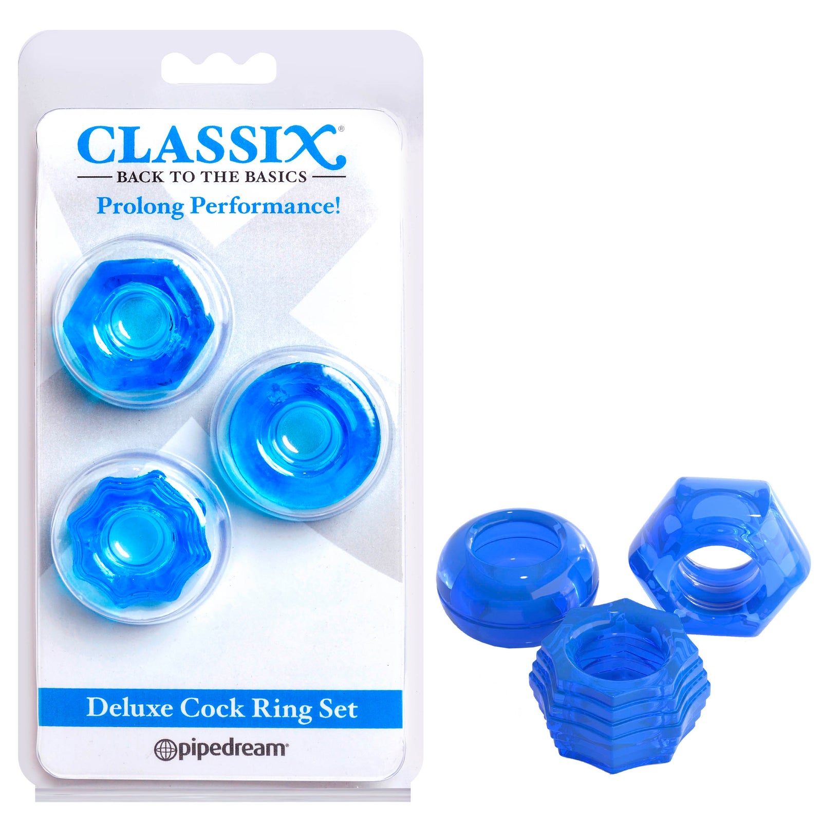 Classix Deluxe Cock Ring Set - Blue 